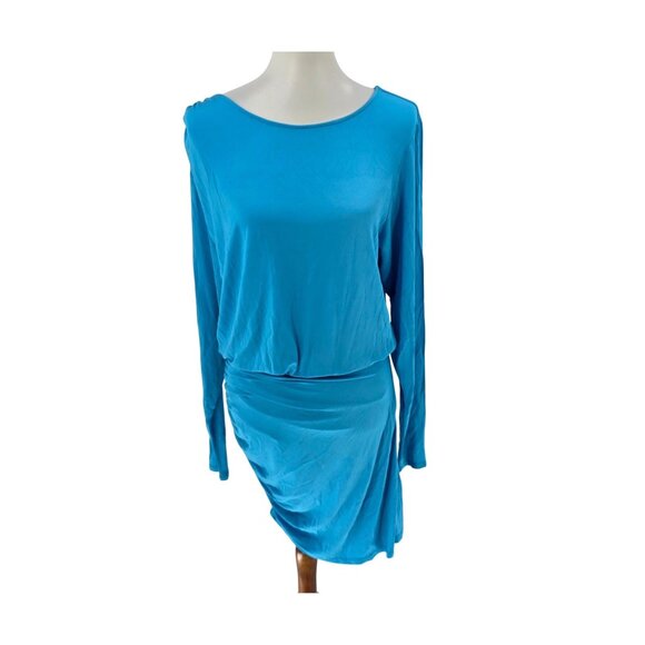 Ramy Brook Blue Draped Long Sleeve Dress M Viscose/Spandex Blend - Picture 1 of 10